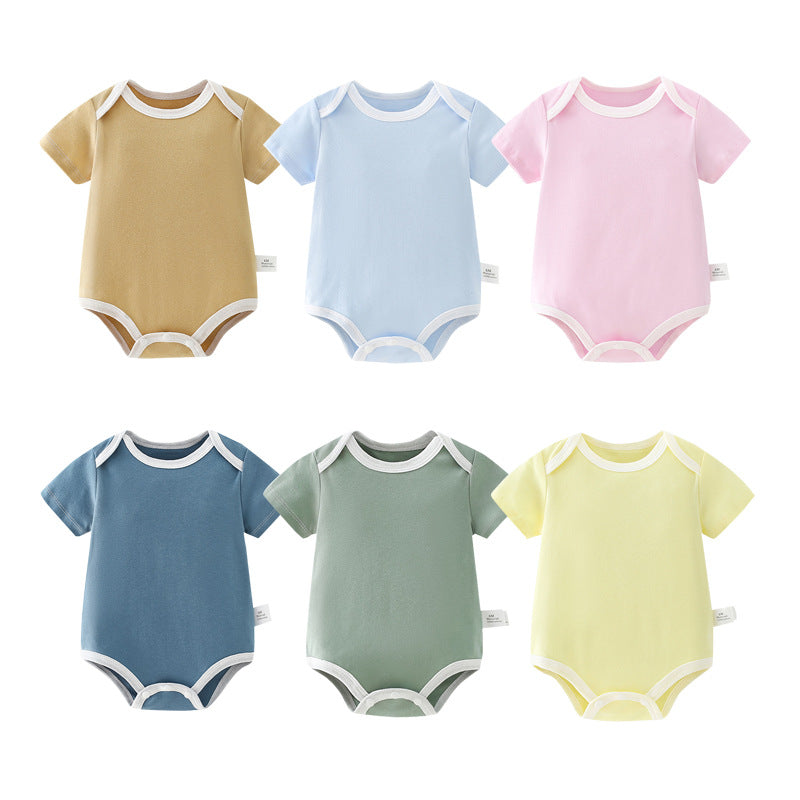 Baby short-sleeve romper - lightweight summer bodysuit for newborns, unisex, snap-crotch, triangle design, printed -  collection