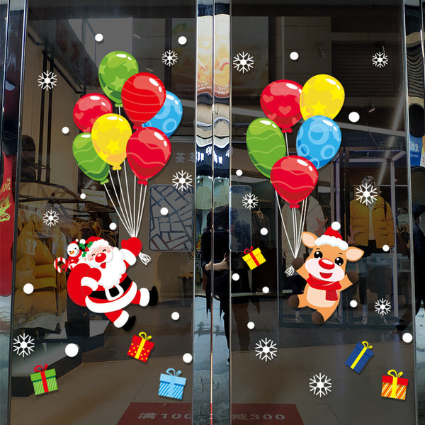 Christmas Decoration Stickers, Scene Arrangement Shop Window Glass Stickers Balloons Santa Elk XL675