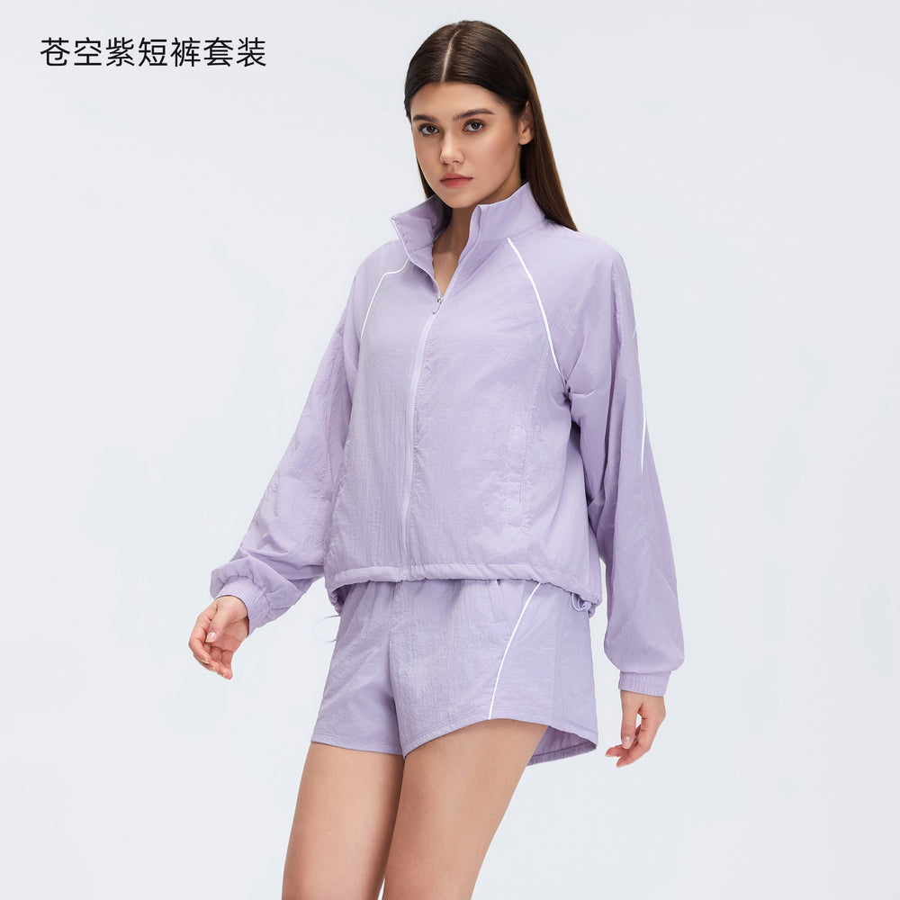 Spring/summer lightweight breathable zip-up jacket short training fitness outdoor casual running sports set for women