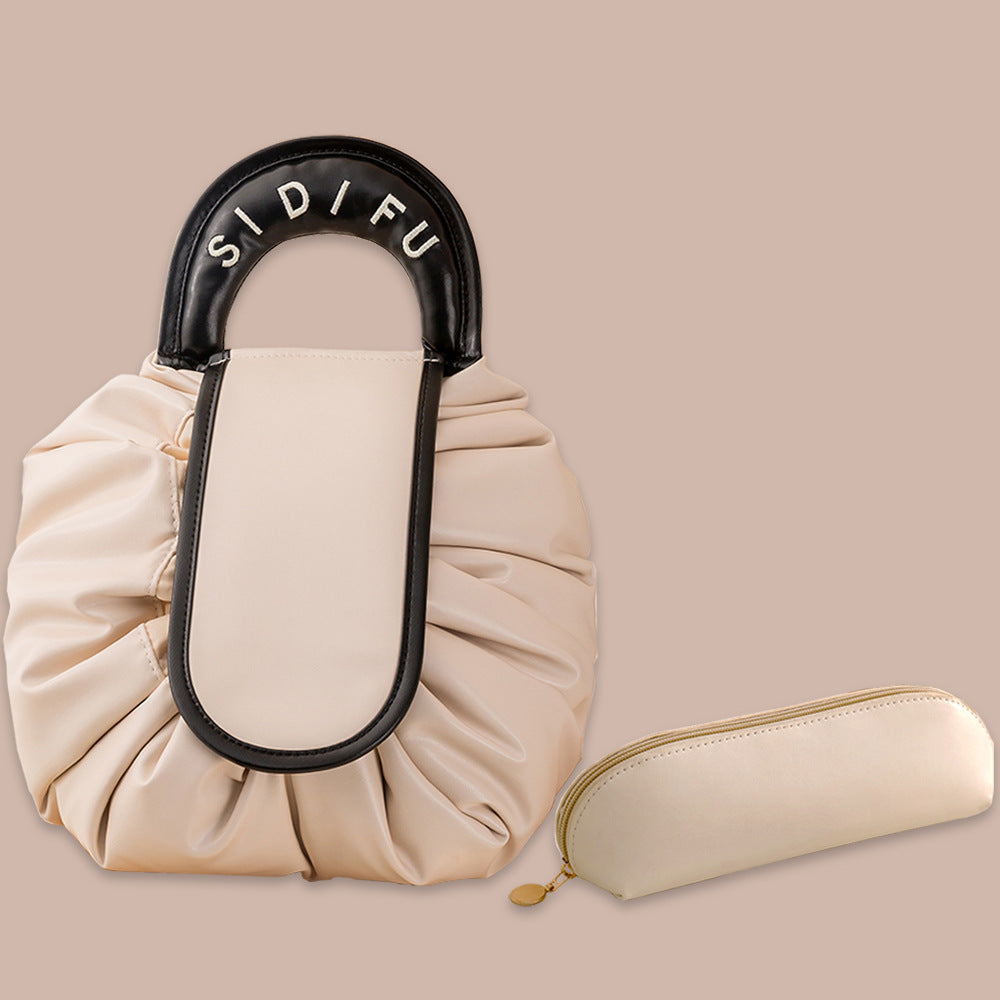 Printed Lazy Cosmetic Bag Twill Drawstring Storage Bag Large Capacity Portable Bundle Mouth Bag Travel Christmas Wash Bag