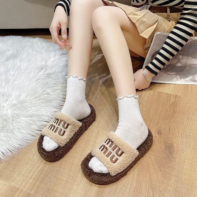 Thick sole furry slippers for women outwear2024new arrival autumn winter lambswool furry popularfashion home cotton slippers