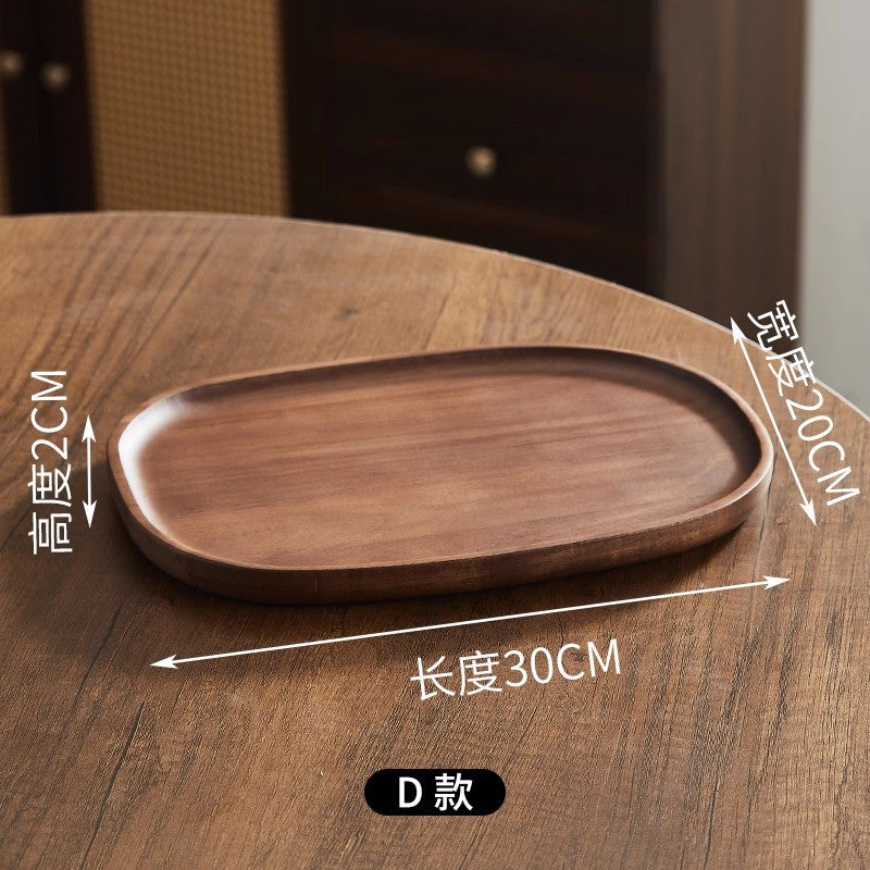 Japanese-style tray, acacia wood serving tray, irregular snack tray, solid wood dessert plate, vintage-inspired storage tray