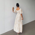 Amazon casual chiffon european and american women's clothing  spring square neck printed comfortable floral dress