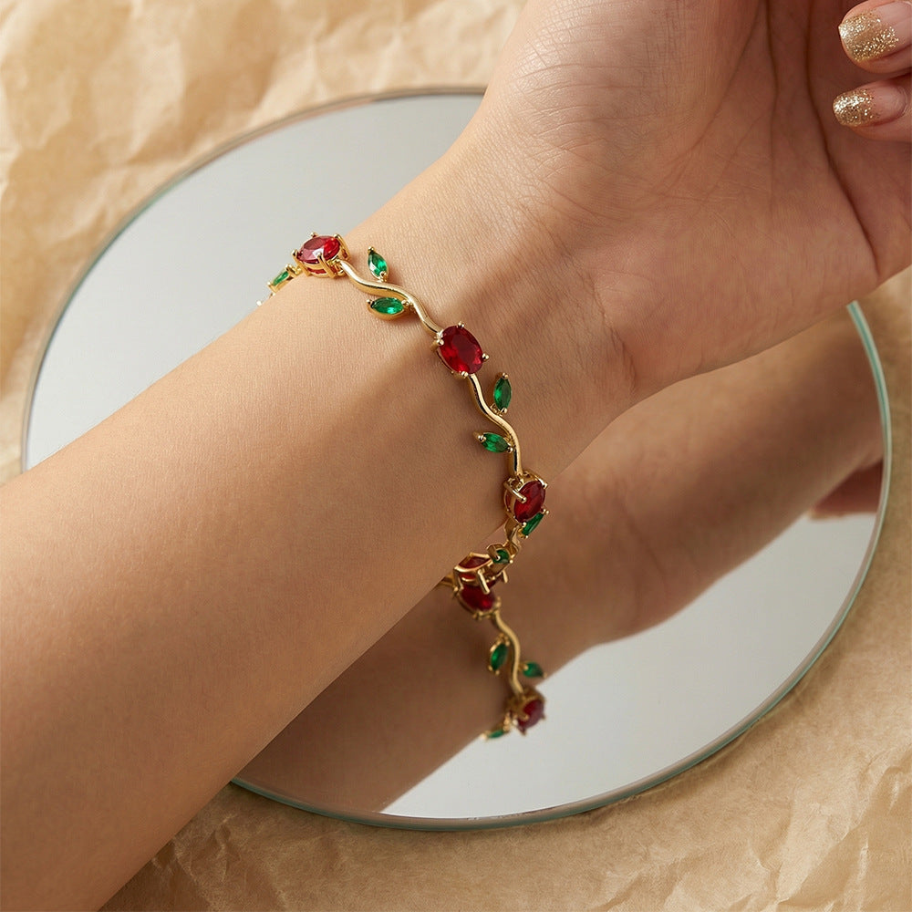 European and american cross-border hot-selling copper inlaid zircon tulip bracelet for women - lightweight luxury, unique style, non-fading zircon jewelry wholesale