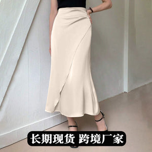 European and american  bestseller satin midi skirt - new arrival for independent e-commerce stores - faux silk skirt