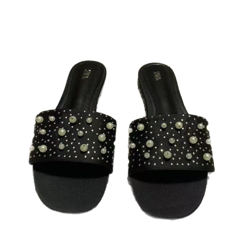 Za's 2025 new women's shoes - direct export, new metal stud flat sandals, square toe women's shoes, versatile style