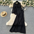 Eleganttwo-piece set women's niche style lazy style outer wear thin looselong sleeves sun protection shirt outwear + suspender dress