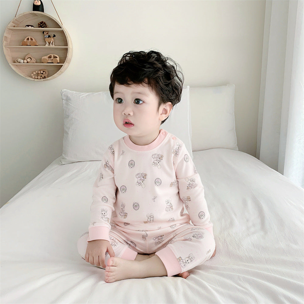 Baby pure cotton boneless high waist belly protection fall and winter autumn clothes suit baby heattechseparatessuit baby suit