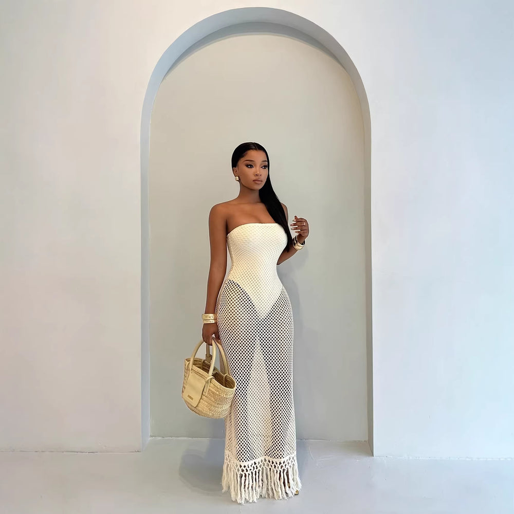 Summer new  resort style women's bandeau cutout sexy knit unique two-piece dress set
