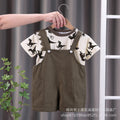 Kids' overalls set - boys' summer short-sleeve outfit: all-over dinosaur print crewneck tee + shorts 2-piece set