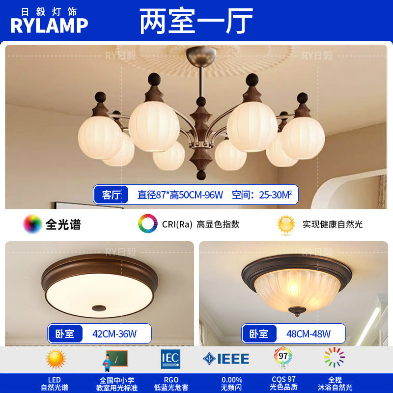 French antique living room chandelier retro high-end solid wood designer bedroom dining room art Zhongshan lighting