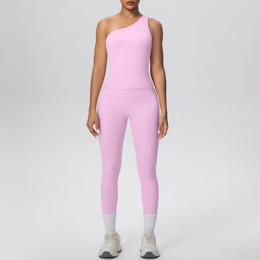 New arrival: barely-there feel, tight-fitting yoga set - one-shoulder, beautiful back, high-waisted, butt-lifting workout leggings - quick-dry running & fitness apparel