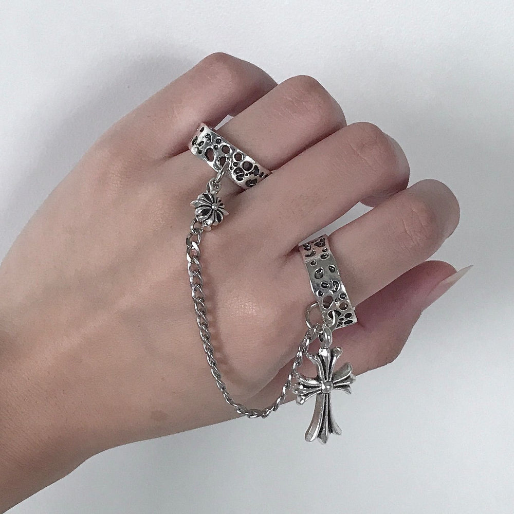 Cross chain ring wholesale cross-border hip hop niche design gothic style trendy retro hollow ring for women