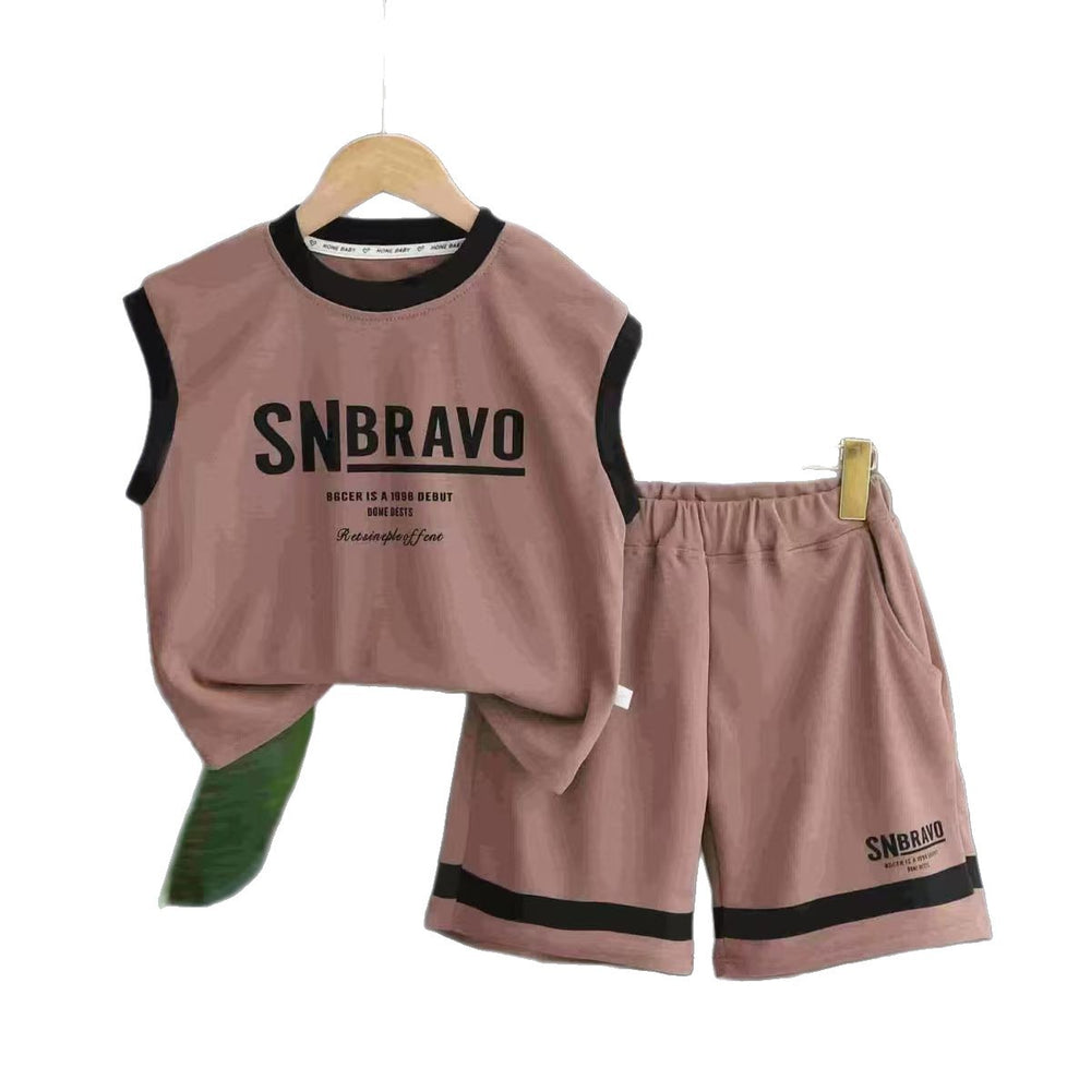 Boys' summer outfit set:  new summer collection - sleeveless sportswear for older boys, cool and trendy style