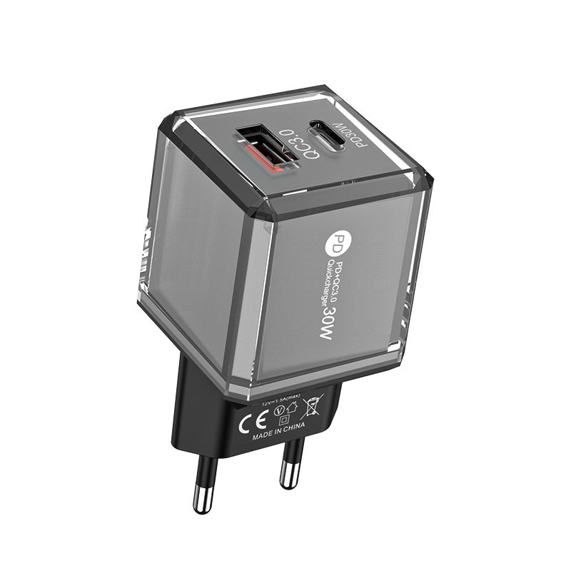Big ice cube a+c macaron european, american and british mobile phone fast charging head qc3.0+pd20w dual-port cross-border supply