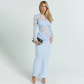European and american style women's spring new arrival: elegant and chic round neck bandeau long sleeve sexy lace see-through patchwork dress