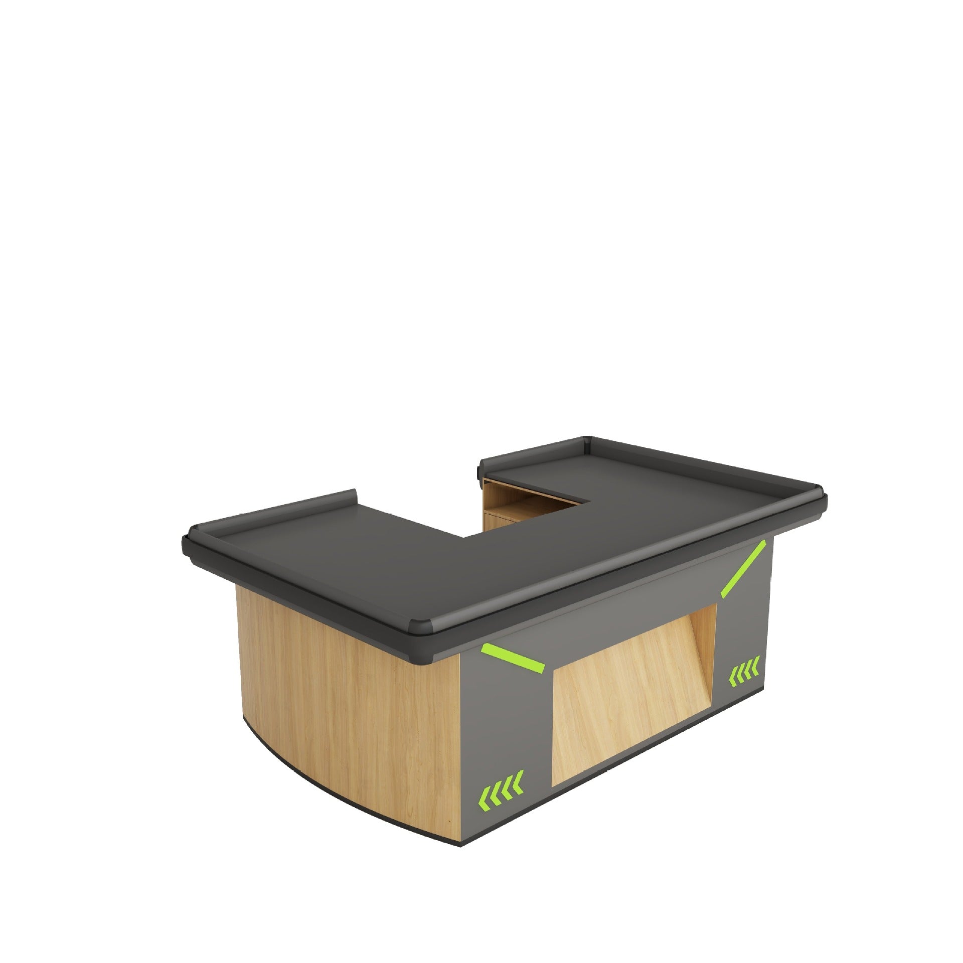 Supermarket convenience store, shopping mall collection cashier corner, simple modern shelf, maternal and infant stationery, pharmacy, front desk cabinet, bar counter