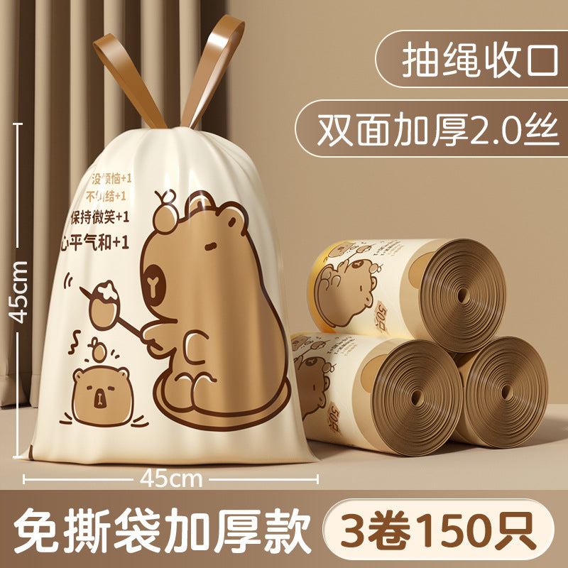 Tear-free drawstring garbage bag satchel style thickened large for home kitchen bathroom non-dirty hand drawstring plastic bag