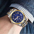 Business gold classic roman style watch stainless steel dual calendar non-mechanical waterproof quartz men's wristwatch - custom logo available