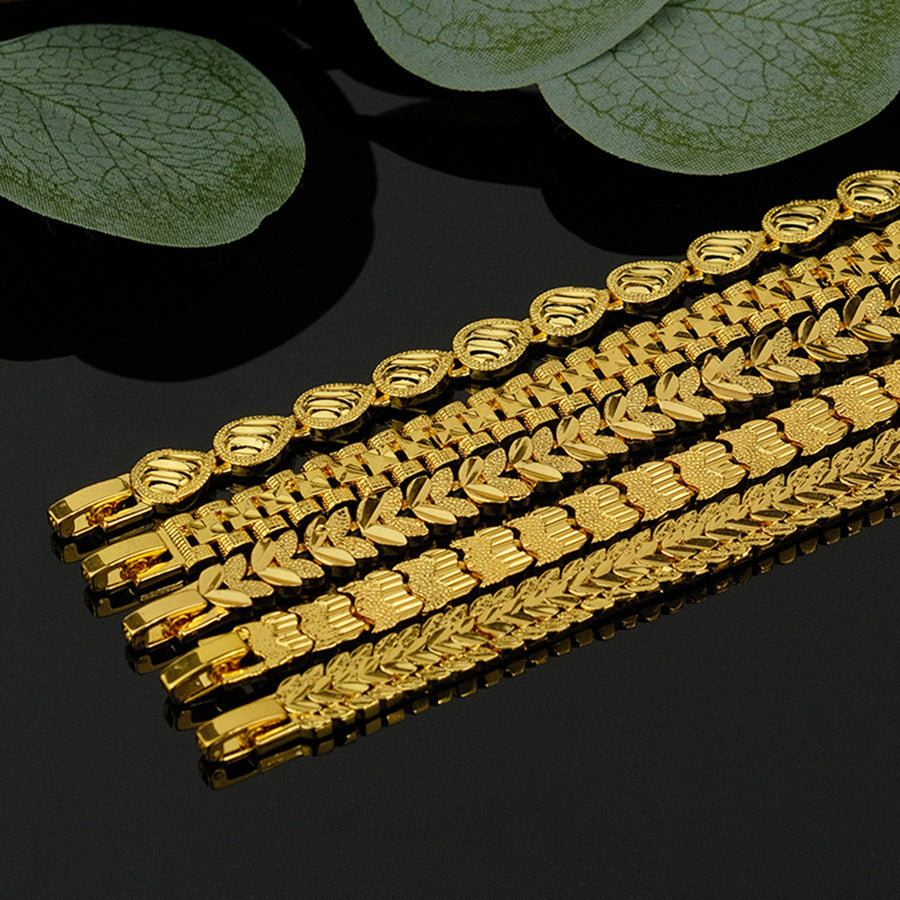 Women's leaf-shaped teardrop heart-shaped snap bracelet, geometric design bracelet, imitation gold plated 24k gold bracelet