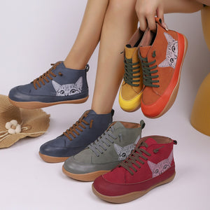 export women's high-top flat shoes, european and american autumn/winter new style lace-up color block plus size 43 casual women's shoes wholesale