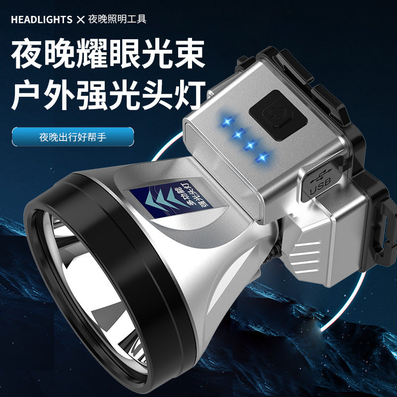 Induction LEDType-c rechargeable gold silver outdoor camping headlights long-range electric display fishing lighting wholesale