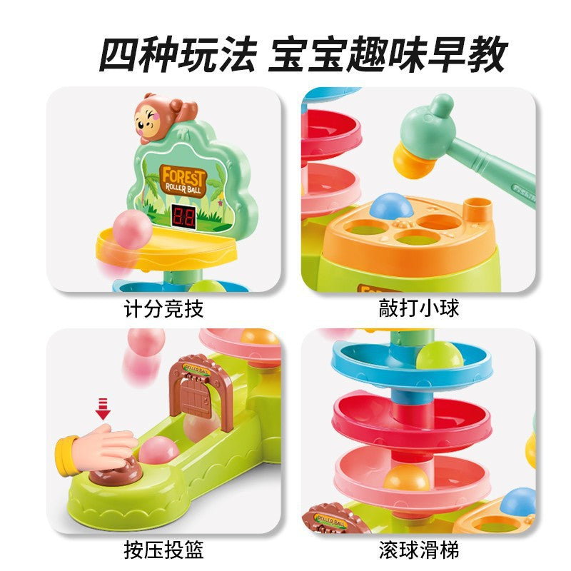 Baby educational fun ejection press shooting track ball spinning fun scoring game ball free stacking toy