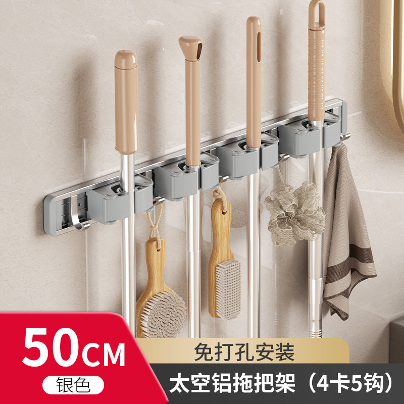 Powerful mop clip Wall hanging mop hook Fixed buckle artifact No punching toilet Bathroom storage broom rack