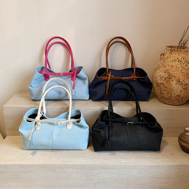 Casual denim underarm bag women's 2025 new fashion portable tote bag large capacity commuter shoulder bag