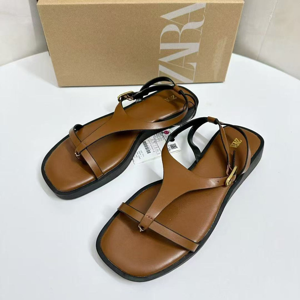 2025 summer heel sandals french retro one strap clip toe roman flats niche versatile summer essentials
