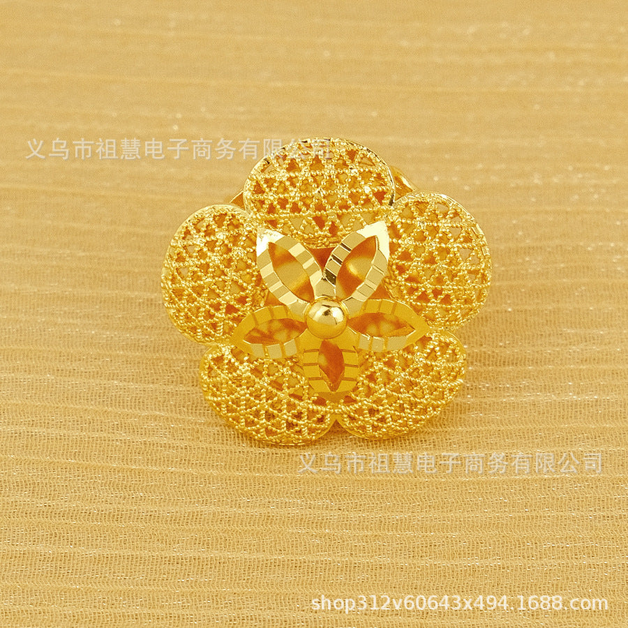 24k gold plated floral ring for women, middle eastern bridal wedding accessory, exquisite gift, party & everyday wear
