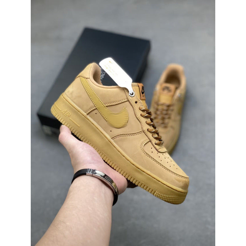 Putian high version air force one af1 white shoes wheat color pure original version black warrior men's shoes black sneakers