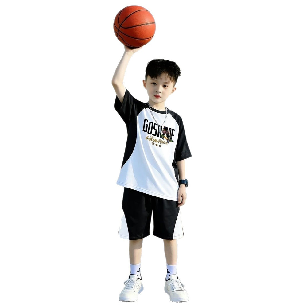 Kids'  short-sleeve & shorts set - trendy boys' basketball outfit - mid-to-large size - new summer sports two-piece set for boys
