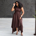 European and american women's clothing  autumn new collection: sweet and fresh round neck sleeveless high-waisted slimming a-line skirt with asymmetrical hem
