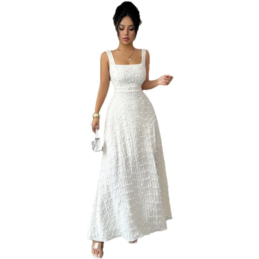 new european and american style women's white lace backless dress