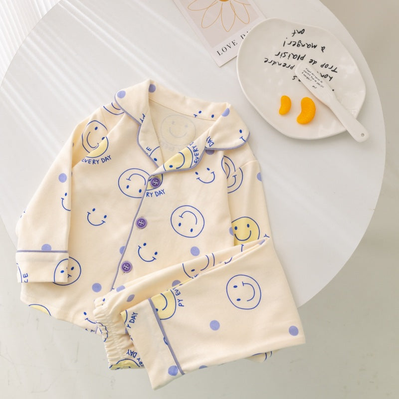 Baby cartoon pajamas, sleepwear, loungewear - stylish korean style, long-sleeved cardigan, pure cotton set, separates for toddlers and young children