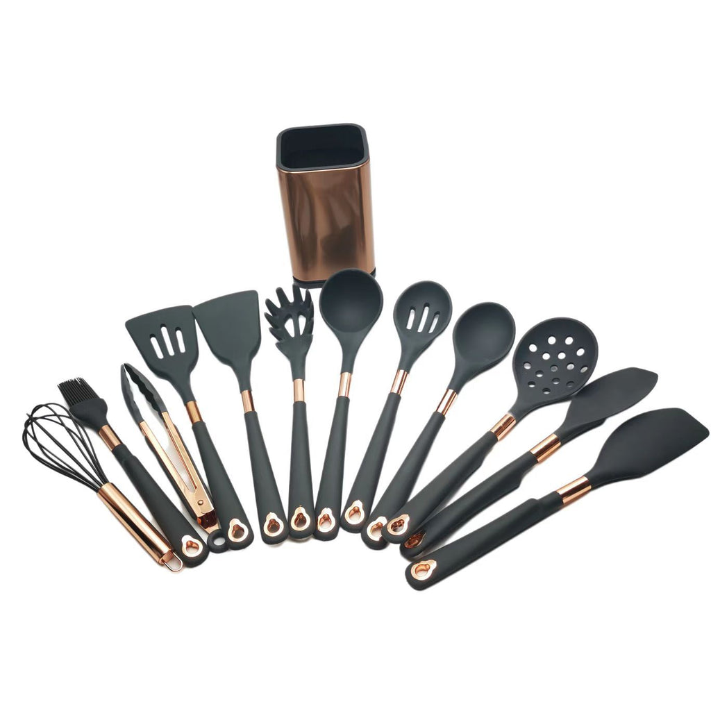 Cross-border silicone cooking spaghetti spoon scraper set Kitchenware rose gold handle large kitchen set high temperature resistance