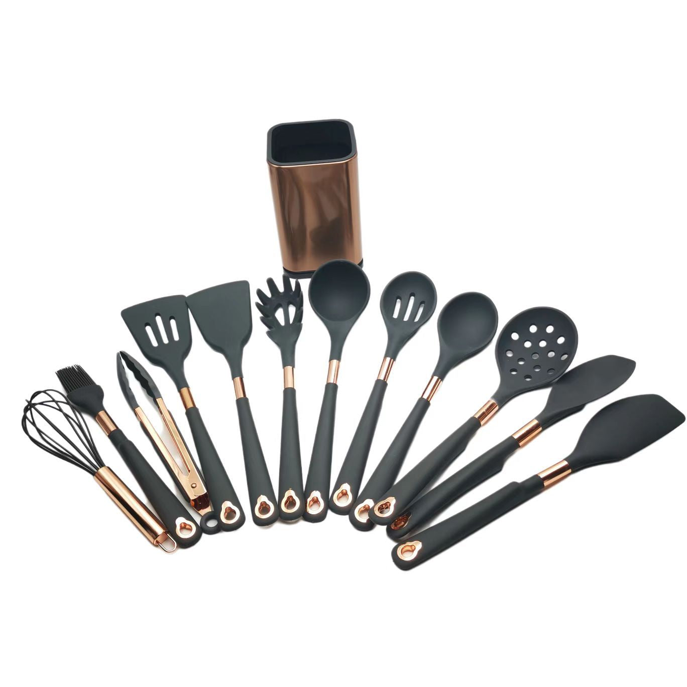 Cross-border silicone cooking spaghetti spoon scraper set Kitchenware rose gold handle large kitchen set high temperature resistance