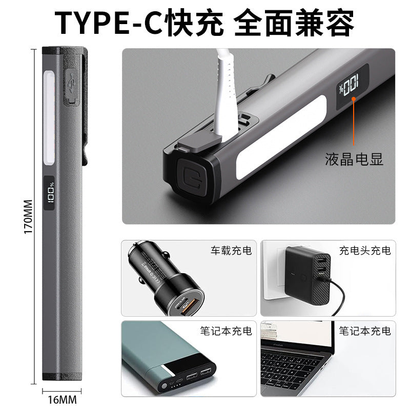 Cross-border new LED mini three-light source medical flashlight pen light USB charging with magnetic suction multi-function work light