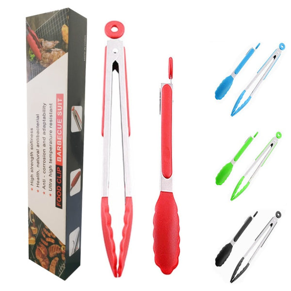 Outdoor barbecue clip, kitchen stainless steel silicone food clip, camping steak barbecue clip, bread baking food clip