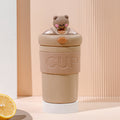 Portable, stylish water bottle - trendy glass straw cup with cute cartoon design, perfect as a souvenir or gift, includes lid