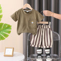 Round neck short sleeve  kids suit summer clothes stripes two-piece set children's clothes baby trendy factory wholesale a
