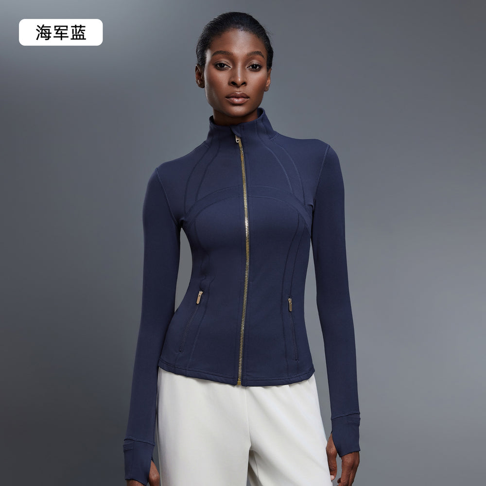 Stand collar zipper yoga wear outwear women's cardigan running sports jacket waist slimming look fitness wear daw182-2