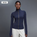 Stand collar zipper yoga wear outwear women's cardigan running sports jacket waist slimming look fitness wear daw182-2