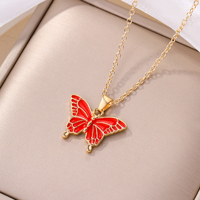 European and american cross-border e-commerce jewelry fashion enamel alloy pendant personalized enamel butterfly necklace autumn new jewelry
