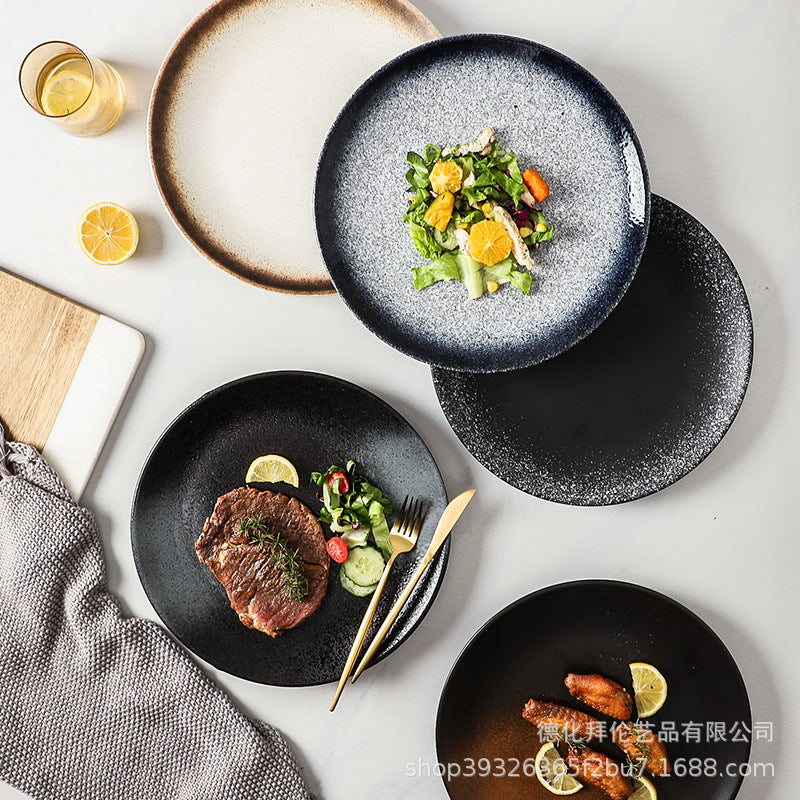 Japanese-style trendy ceramic steak plate - round dinner plate, western food plate, hotel-sized flat plate