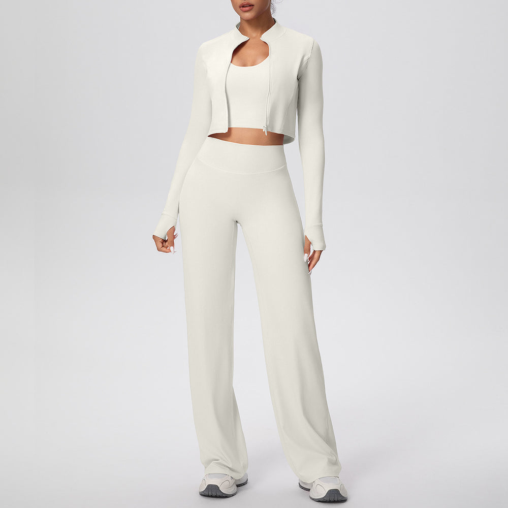 pure color brushed tight halter vest wide-leg long three-piece set sports running fitness yoga clothes suit