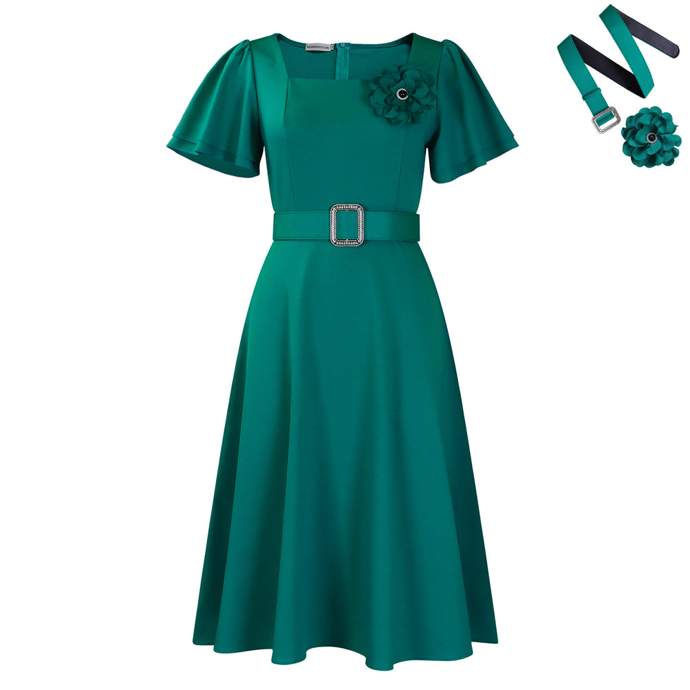 D568export women's clothing cross-border  summer women's new fashion square collar pure color high waist large skirt african dress