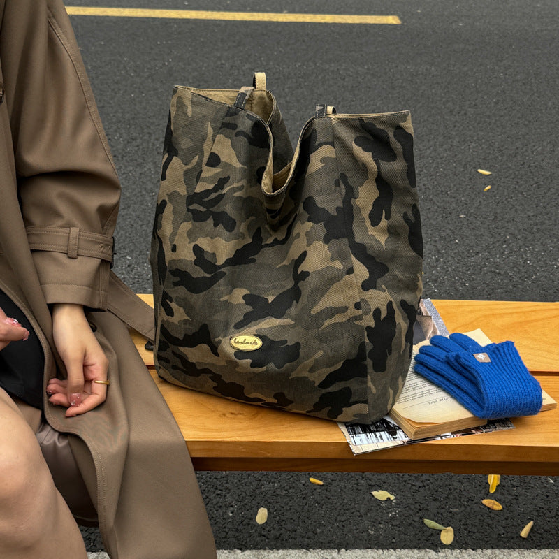 Casual large-capacity camouflage shoulder bag double-sided backpack autumeasiest for matchniche style shoulder bag relaxed handbag