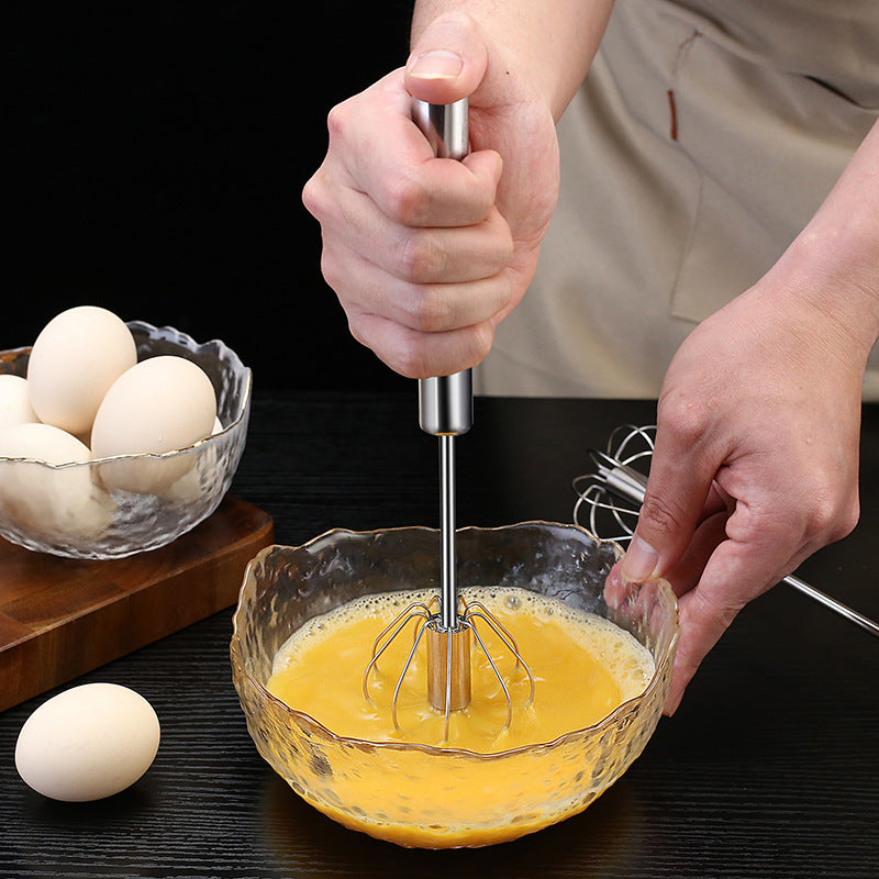Household stainless steel semi-automatic rotary egg beater - kitchen baking tool, stainless steel manual press-type egg whisk
